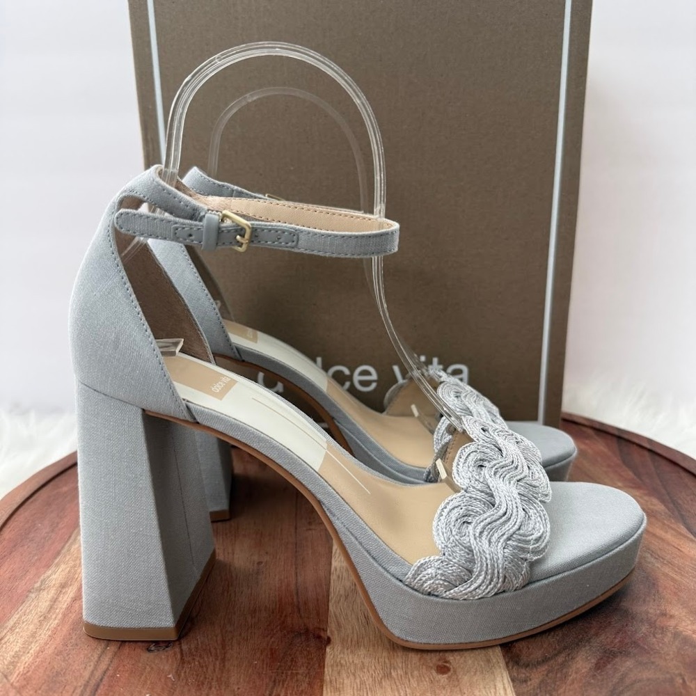 Dolce Vita Peltin‎ Grey Woven Raffia Block Heel Platform Sandals Mens 7.5